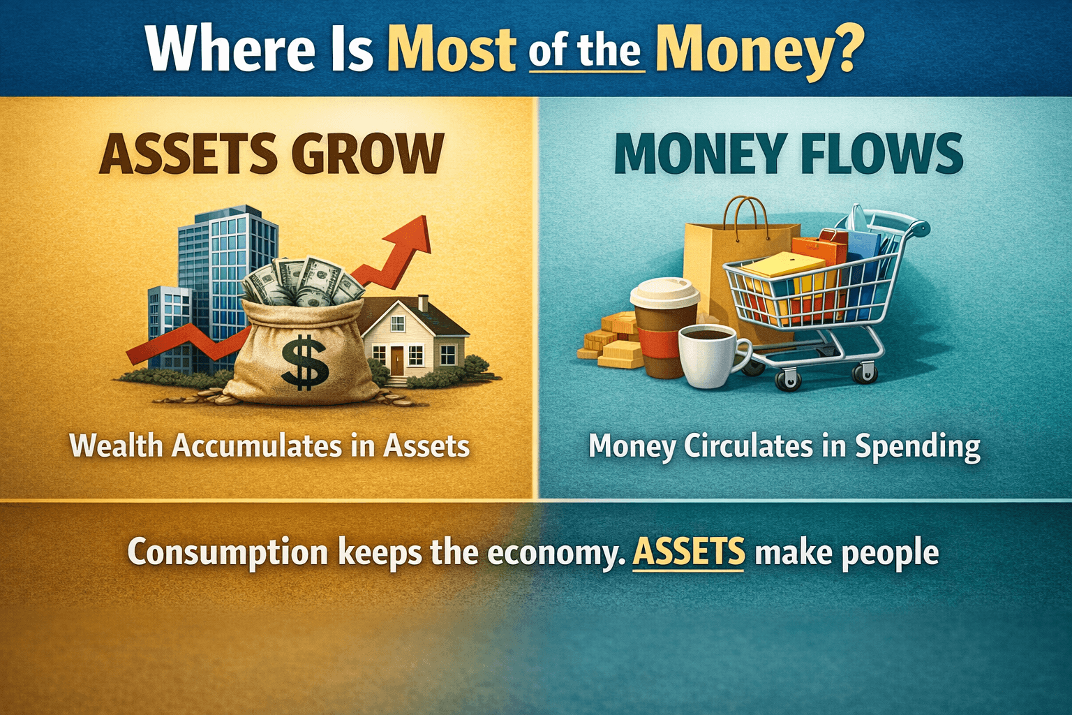 Assets grow vs money flows (consumption vs asset economy)